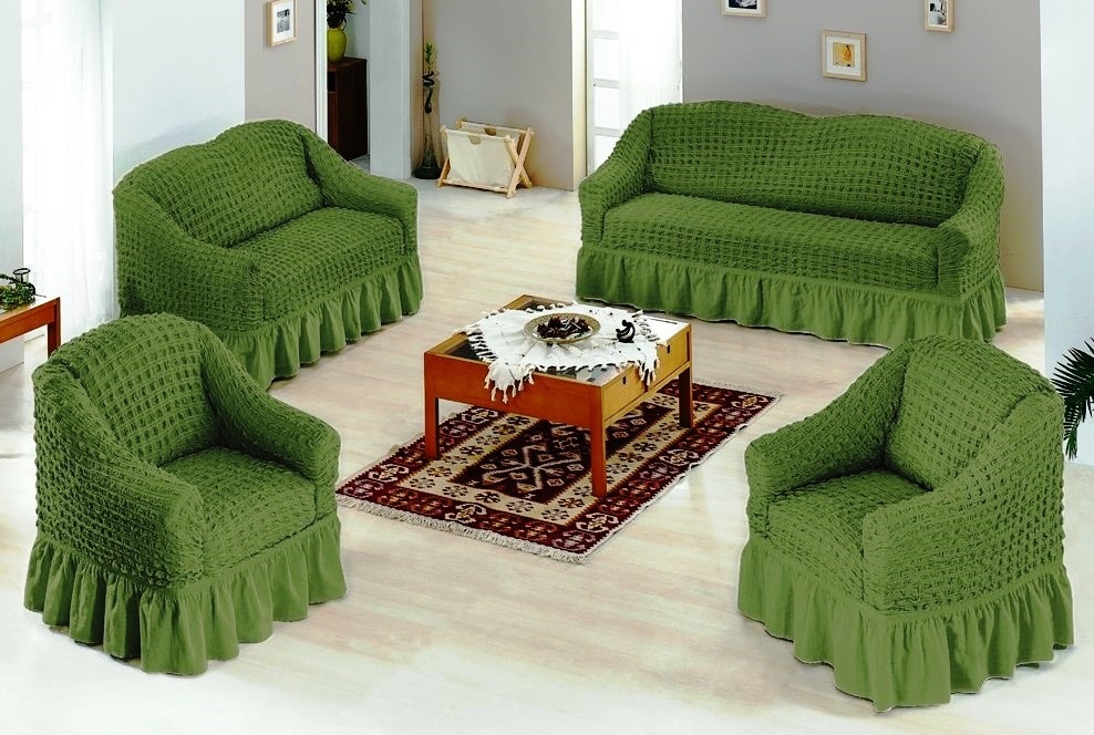 Чехлы на диван и 2 кресла. Зеленый