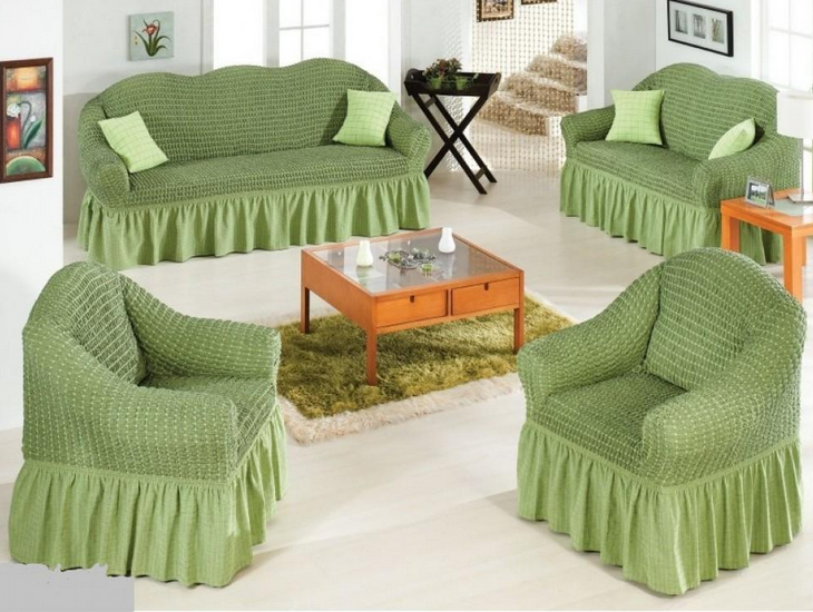 Чехлы на диван и 2 кресла. Зеленое яблоко